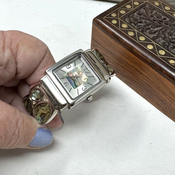 Vintage Abalone Shell Cuff Watch Japan Movement Clamper - Picture 7 of 9